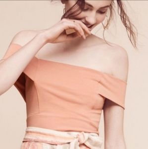 Anthropologie Deletta Blush Pink Off-the-Shoulder Crop Top Blouse Size L